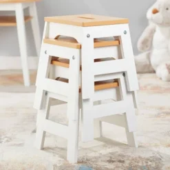Melissa & Doug Wooden Stools - Set Of 4 - White/Natural