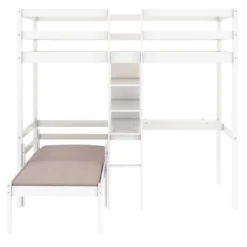 Convertible Loft Bed With L Shaped Desk, Shelf And Ladder, White - ModernLuxe -Kids Home Store GUEST 9a0a149b cc82 434c 99fe d492849331eb