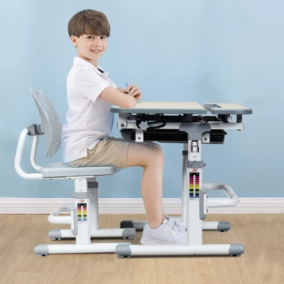 Costway Children Desk Chair Set Adjustable Study Table Drawer 2 Costway Children Desk Chair Set Adjustable Study Table Drawer - Image 2