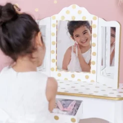 Fashion Polka Dot Gisele Play Vanity Set With Led Mirror White/Gold - Teamson Kids -Kids Home Store GUEST a4f1b160 8651 492a 8ec6 c1584c296ea1