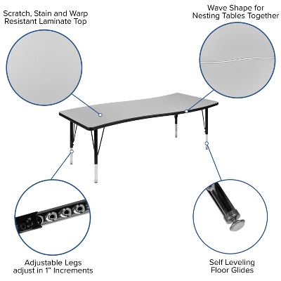 Flash Furniture 26"W X 60"L Rectangle Wave Flexible Collaborative Thermal Laminate Activity Table - Height Adjustable Short Legs 2 Flash Furniture 26"W X 60"L Rectangle Wave Flexible Collaborative Thermal Laminate Activity Table - Height Adjustable Short Legs - Image 2
