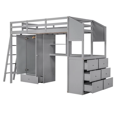 Twin Size Loft Bed With Wardrobe, Drawers And Desk With Shelves - ModernLuxe 7 Twin Size Loft Bed With Wardrobe, Drawers And Desk With Shelves - ModernLuxe - Image 7