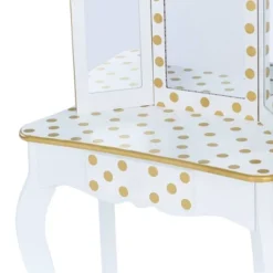 Fashion Polka Dot Gisele Play Vanity Set With Led Mirror White/Gold - Teamson Kids -Kids Home Store GUEST a887a881 9a99 4916 8be7 43147eb330b7