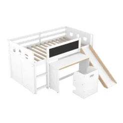 Wood Loft Bed With Slide, Cabinets, Blackboard, Desk And Chair-ModernLuxe -Kids Home Store GUEST a9d47b9a 43e3 4380 bb02 363fb0aa521c
