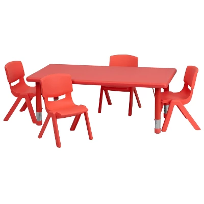 Emma And Oliver 24"W X 48"L Rectangular Plastic Height Adjustable Activity Table Set With 4 Chairs 9 Emma And Oliver 24"W X 48"L Rectangular Plastic Height Adjustable Activity Table Set With 4 Chairs - Image 9