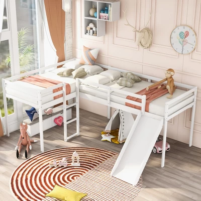 L-Shaped Twin Size Loft Bed With Ladder And Slide - ModernLuxe 1 L-Shaped Twin Size Loft Bed With Ladder And Slide - ModernLuxe