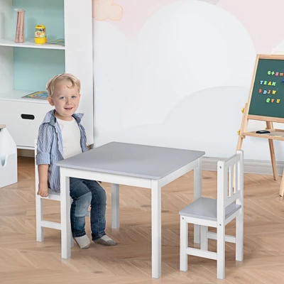 Qaba Kids Table And Chair Set For Arts, Meals, Lightweight Wooden Homework Activity Center, Toddlers Age 3+, Gray 2 Qaba Kids Table And Chair Set For Arts, Meals, Lightweight Wooden Homework Activity Center, Toddlers Age 3+, Gray - Image 2