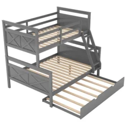 Twin Over Full Bunk Bed With Twin Size Trundle Bed, Ladder And Guardrail-ModernLuxe -Kids Home Store GUEST b26e24bc 70a7 4f6a 95af be34093de297