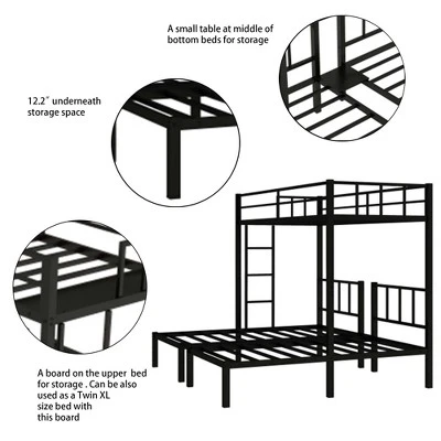 Twin Over Twin Metal Triple Bunk Bed With Ladder, Black-ModernLuxe 6 Twin Over Twin Metal Triple Bunk Bed With Ladder, Black-ModernLuxe - Image 6