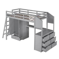 Twin Size Loft Bed With Wardrobe, Drawers And Desk With Shelves - ModernLuxe 16 Twin Size Loft Bed With Wardrobe, Drawers And Desk With Shelves - ModernLuxe -Kids Home Store GUEST b491be01 c4f6 4449 a95c e87999b37070