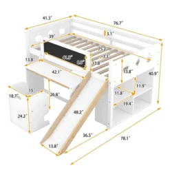 Wood Loft Bed With Slide, Cabinets, Blackboard, Desk And Chair-ModernLuxe -Kids Home Store GUEST b58a7e6f 705d 4c49 a584 4f2fe10e03c9