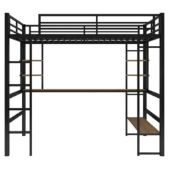 Full Size Metal Loft Bed With Long Desk And Shelves, Black - ModernLuxe -Kids Home Store GUEST b64da663 3c01 4c63 b0bd 3e55c6845882