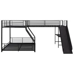 L-Shaped Twin Over Full Bunk Bed With Twin Size Loft Bed,Built-in Desk And Slide, Black - ModernLuxe -Kids Home Store GUEST b9577ee0 60a0 41a2 8404 5db56d5c2832