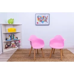 Set Of 2 Kids' Chairs With Modern Plastic Seat And Beech Legs Pink - Gift Mark
