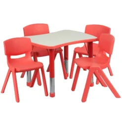 Flash Furniture 21.875"W X 26.625"L Rectangular Plastic Height Adjustable Activity Table Set With 4 Chairs 16 Flash Furniture 21.875"W X 26.625"L Rectangular Plastic Height Adjustable Activity Table Set With 4 Chairs -Kids Home Store GUEST bd254b86 b913 41aa a069 2748049ad08f