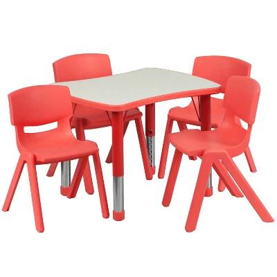 Flash Furniture 21.875"W X 26.625"L Rectangular Plastic Height Adjustable Activity Table Set With 4 Chairs 8 Flash Furniture 21.875"W X 26.625"L Rectangular Plastic Height Adjustable Activity Table Set With 4 Chairs - Image 8