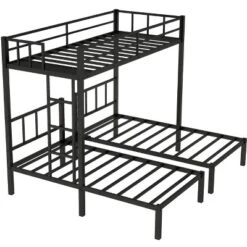 Twin Over Twin Metal Triple Bunk Bed With Ladder, Black-ModernLuxe 23 Twin Over Twin Metal Triple Bunk Bed With Ladder, Black-ModernLuxe -Kids Home Store GUEST bda022f6 e424 4334 ae61 3f0344627675