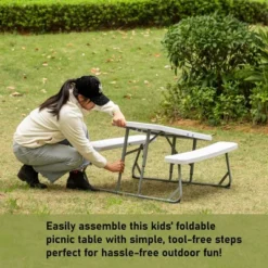 Foldable White Kids' Picnic Table Bench Outdoor Portable Children's Backyard Table, Crafting, Dining, And Playtime Patio Table -Kids Home Store GUEST be2ac2df d180 4b2a ba06 71da9fcab200