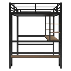 Full Size Metal Loft Bed With Long Desk And Shelves, Black - ModernLuxe -Kids Home Store GUEST beb9da41 2628 4a90 83bf 4ebeb9ba5491