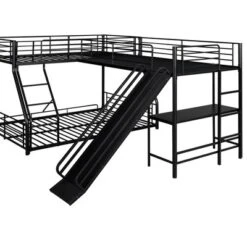 L-Shaped Twin Over Full Bunk Bed With Twin Size Loft Bed,Built-in Desk And Slide, Black - ModernLuxe -Kids Home Store GUEST beecb13d b3d4 4cab b766 648f0992d7ec