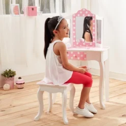 Polka Dot Fashion Prints Vanity Table & Stool Set Pink - Teamson Kids