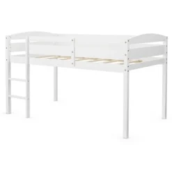 Costway Twin Low Loft Bunk Junior Bed Bedroom Wooden Guard Rail Ladder White/Espresso/Grey -Kids Home Store GUEST c360a34c 2a7f 497c a111 b84db0fd8355