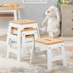 Melissa & Doug Wooden Stools - Set Of 4 - White/Natural -Kids Home Store GUEST c52d0662 afe4 46f6 92cc 50a0b603e190