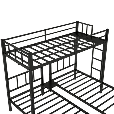 Twin Over Twin Metal Triple Bunk Bed With Ladder, Black-ModernLuxe 12 Twin Over Twin Metal Triple Bunk Bed With Ladder, Black-ModernLuxe - Image 12
