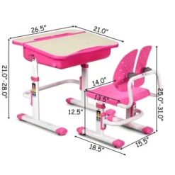 Costway Adjustable Children Study Desk Chair Set W/Winged Backrest Pink -Kids Home Store GUEST ce650de9 5090 4307 bb61 42c11f203750