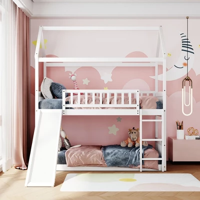 House Shape Twin Over Twin Bunk Bed With Slide - ModernLuxe 1 House Shape Twin Over Twin Bunk Bed With Slide - ModernLuxe