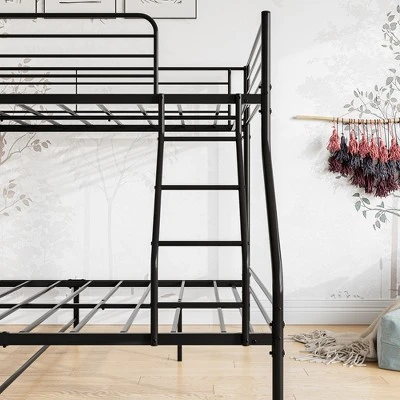 Twin-Over-Full Metal Bunk Bed With Ladder And Enhanced Upper-Level Guardrail, Black-ModernLuxe 6 Twin-Over-Full Metal Bunk Bed With Ladder And Enhanced Upper-Level Guardrail, Black-ModernLuxe - Image 6
