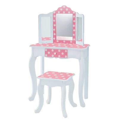 Polka Dot Fashion Prints Vanity Table & Stool Set Pink - Teamson Kids 6 Polka Dot Fashion Prints Vanity Table & Stool Set Pink - Teamson Kids - Image 6