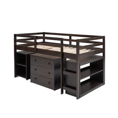 Low Twin Loft Bed With Cabinet And Rolling Portable Desk - ModernLuxe 6 Low Twin Loft Bed With Cabinet And Rolling Portable Desk - ModernLuxe - Image 6
