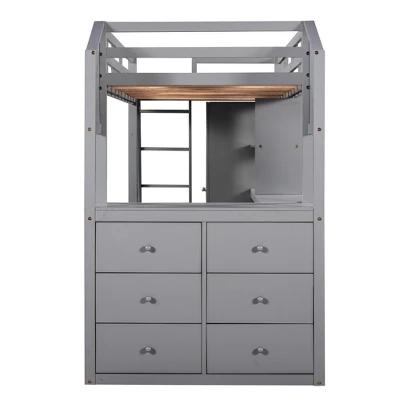 Twin Size Loft Bed With Wardrobe, Drawers And Desk With Shelves - ModernLuxe 8 Twin Size Loft Bed With Wardrobe, Drawers And Desk With Shelves - ModernLuxe - Image 8