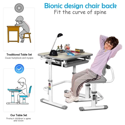 Costway Children Desk Chair Set Adjustable Study Table Drawer 5 Costway Children Desk Chair Set Adjustable Study Table Drawer - Image 5