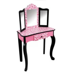Fashion Leopard Prints Gisele Play Wooden Vanity Set Pink / Black - Teamson Kids -Kids Home Store GUEST ed6443c6 0ae7 4f64 8d93 4da37504f1aa
