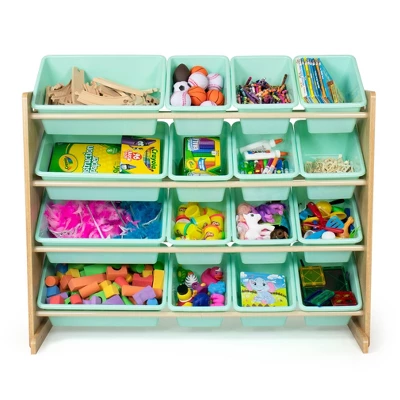 Toy Organizer With 16 Storage Bins Natural/Mint - Humble Crew 2 Toy Organizer With 16 Storage Bins Natural/Mint - Humble Crew - Image 2