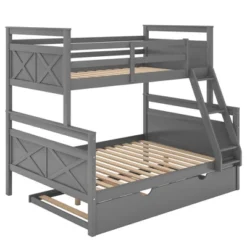 Twin Over Full Bunk Bed With Twin Size Trundle Bed, Ladder And Guardrail-ModernLuxe -Kids Home Store GUEST f2e528e1 348e 4721 9326 d3ca5130d1d5