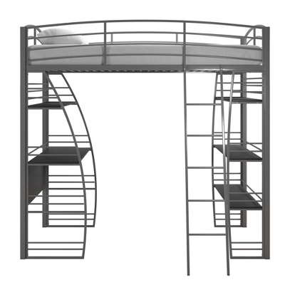 Andy Metal Loft Bed With Integrated Desk And Shelves - Room & Joy 1 Andy Metal Loft Bed With Integrated Desk And Shelves - Room & Joy