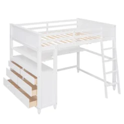 Full Size Wooden Loft Bed With Drawers, Shelves And Desk - ModernLuxe -Kids Home Store GUEST f58bb31e d303 4436 874f 38ae2579ac74