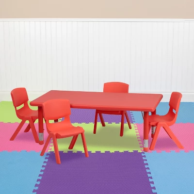Emma And Oliver 24"W X 48"L Rectangular Plastic Height Adjustable Activity Table Set With 4 Chairs 1 Emma And Oliver 24"W X 48"L Rectangular Plastic Height Adjustable Activity Table Set With 4 Chairs