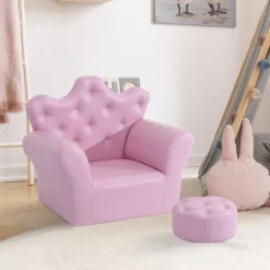 Qaba Kids Sofa Set, Children's Upholstered Sofa With Footstool, Princess Sofa With Diamond Decoration, Baby Sofa Chair For Toddlers, Girls, Pink 8 Qaba Kids Sofa Set, Children's Upholstered Sofa With Footstool, Princess Sofa With Diamond Decoration, Baby Sofa Chair For Toddlers, Girls, Pink -Kids Home Store GUEST f8902acd 095c 433f b399 43f68f4c68cd
