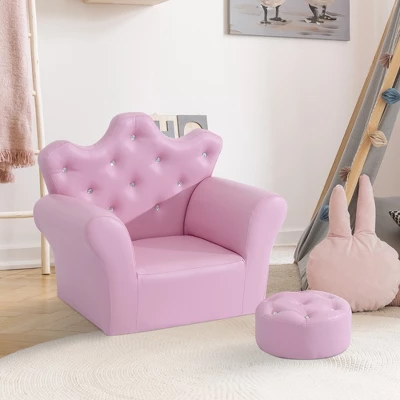 Qaba Kids Sofa Set, Children's Upholstered Sofa With Footstool, Princess Sofa With Diamond Decoration, Baby Sofa Chair For Toddlers, Girls, Pink 4 Qaba Kids Sofa Set, Children's Upholstered Sofa With Footstool, Princess Sofa With Diamond Decoration, Baby Sofa Chair For Toddlers, Girls, Pink - Image 4