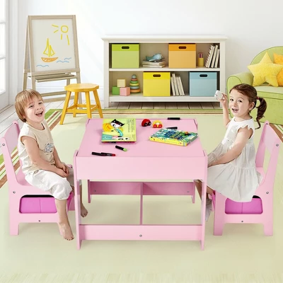 Costway 3 In 1 Wood Activity Table Chair Set W/Storage Box Pink 4 Costway 3 In 1 Wood Activity Table Chair Set W/Storage Box Pink - Image 4