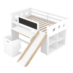 Wood Loft Bed With Slide, Cabinets, Blackboard, Desk And Chair-ModernLuxe -Kids Home Store GUEST fe96f795 76c7 4954 9016 ffa644699306